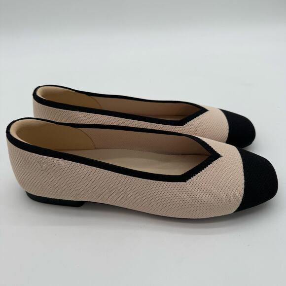 Vivaia Margot Old Money Breathable Comfort Flats Cream Ivory Black 8.5 Wide - Picture 1 of 8